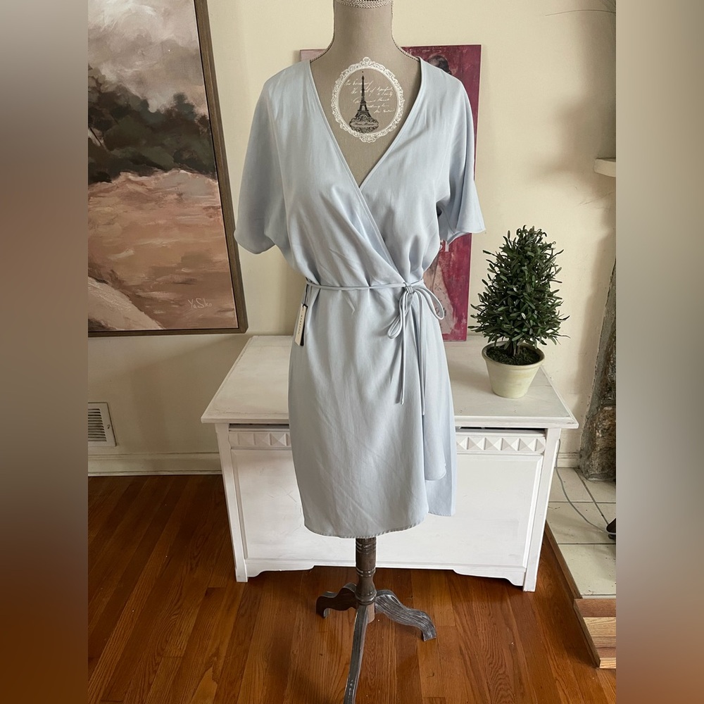 Aritzia Babaton Soft Blue Wrap Dress